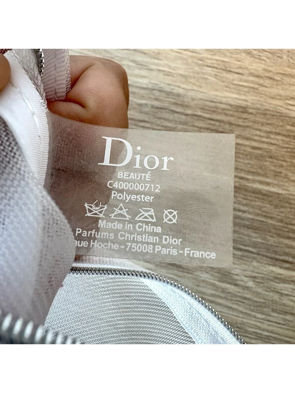 Dior White Mesh Makeup Bag Pouch, Embroidered Pink/Red Petals, Limited Edition